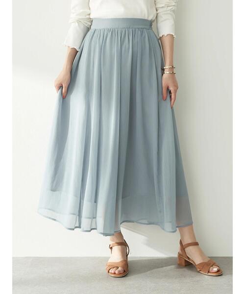 earth music&ecology（アースミュージックアンドエコロジー）の「楊柳シフォンギャザースカート ＊（スカート・レディース・ベージュ/サックスブルー/ピンク/モカ・FREE）」の8枚目の写真