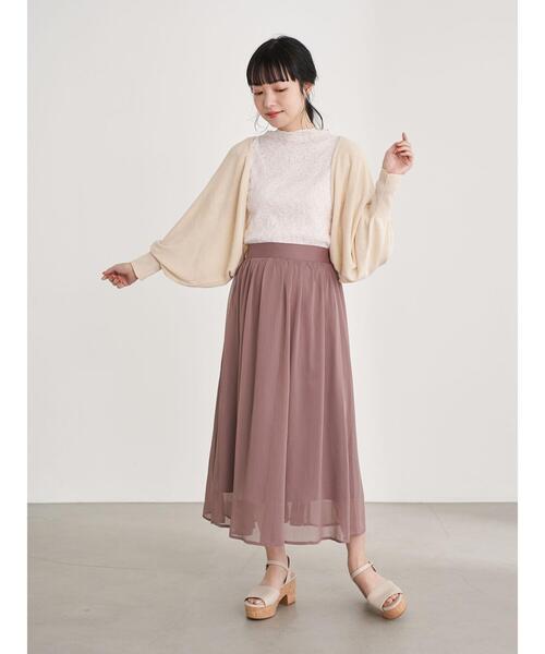 earth music&ecology（アースミュージックアンドエコロジー）の「楊柳シフォンギャザースカート ＊（スカート・レディース・ベージュ/サックスブルー/ピンク/モカ・FREE）」の9枚目の写真