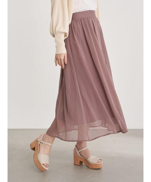 earth music&ecology（アースミュージックアンドエコロジー）の「楊柳シフォンギャザースカート ＊（スカート・レディース・ベージュ/サックスブルー/ピンク/モカ・FREE）」の15枚目の写真