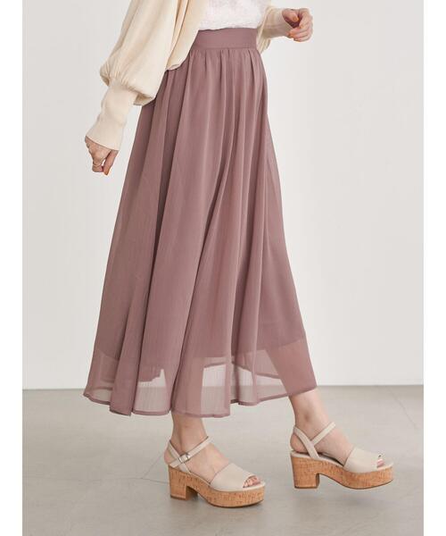 earth music&ecology（アースミュージックアンドエコロジー）の「楊柳シフォンギャザースカート ＊（スカート・レディース・ベージュ/サックスブルー/ピンク/モカ・FREE）」の16枚目の写真