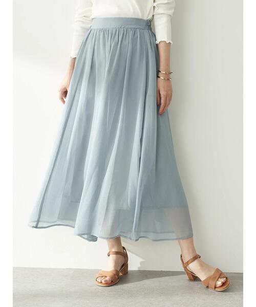 earth music&ecology（アースミュージックアンドエコロジー）の「楊柳シフォンギャザースカート ＊（スカート・レディース・ベージュ/サックスブルー/ピンク/モカ・FREE）」の21枚目の写真