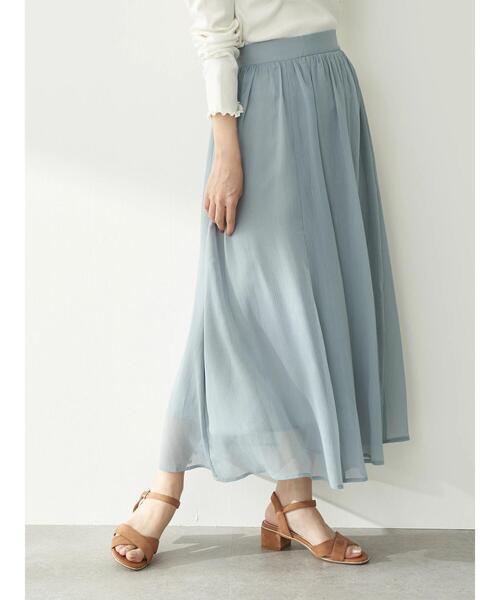 earth music&ecology（アースミュージックアンドエコロジー）の「楊柳シフォンギャザースカート ＊（スカート・レディース・ベージュ/サックスブルー/ピンク/モカ・FREE）」の22枚目の写真