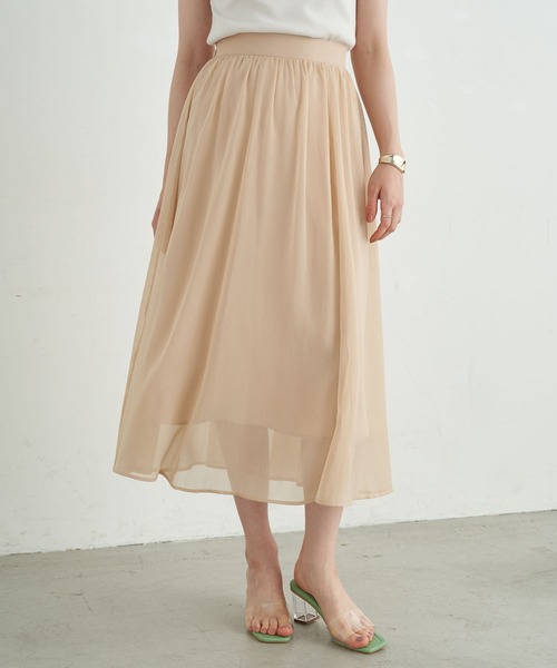 earth music&ecology（アースミュージックアンドエコロジー）の「楊柳シフォンギャザースカート ＊（スカート・レディース・ベージュ/サックスブルー/ピンク/モカ・FREE）」の3枚目の写真