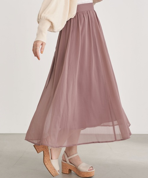 earth music&ecology（アースミュージックアンドエコロジー）の「楊柳シフォンギャザースカート ＊（スカート・レディース・ベージュ/サックスブルー/ピンク/モカ・FREE）」の2枚目の写真
