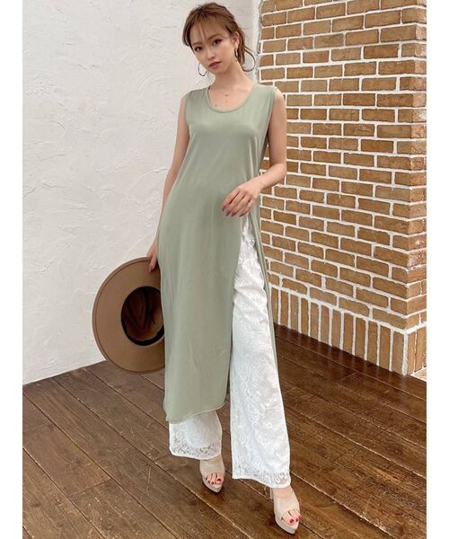 RESEXXY（リゼクシー）の「フロントスリットロングトップス（Tシャツ/カットソー・レディース・ブラック/ミント/モカ・FREE）」の3枚目の写真