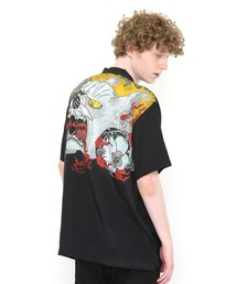 Design Tshirts Store graniph | ねこかしゃ(石黒亜矢子) | コラボオープンカラー半袖シャツ(ブラック)(シャツ/ブラウス)