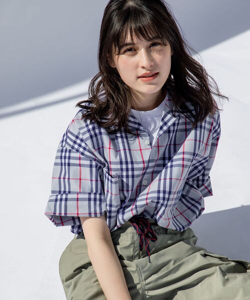 SHIPS - SHIPS チェックストライプレースタックブラウス 今季新作 SHIPS for women - チェックストライプレースタックブラウス