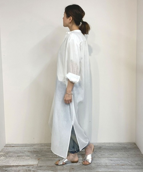 Grand PARK（グランドパーク）の「シアーロングシャツ（シャツ/ブラウス・レディース・オフホワイト/グレイッシュブルー/ベージュ・FREE）」の15枚目の写真