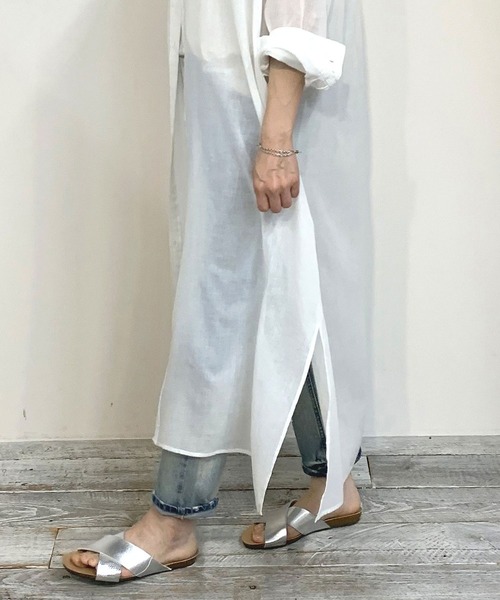 Grand PARK（グランドパーク）の「シアーロングシャツ（シャツ/ブラウス・レディース・オフホワイト/グレイッシュブルー/ベージュ・FREE）」の8枚目の写真