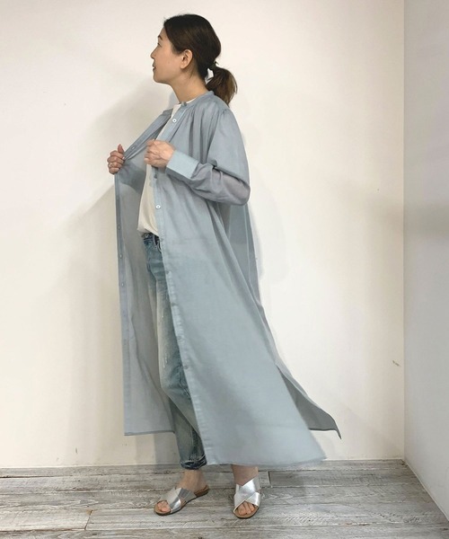 Grand PARK（グランドパーク）の「シアーロングシャツ（シャツ/ブラウス・レディース・オフホワイト/グレイッシュブルー/ベージュ・FREE）」の12枚目の写真