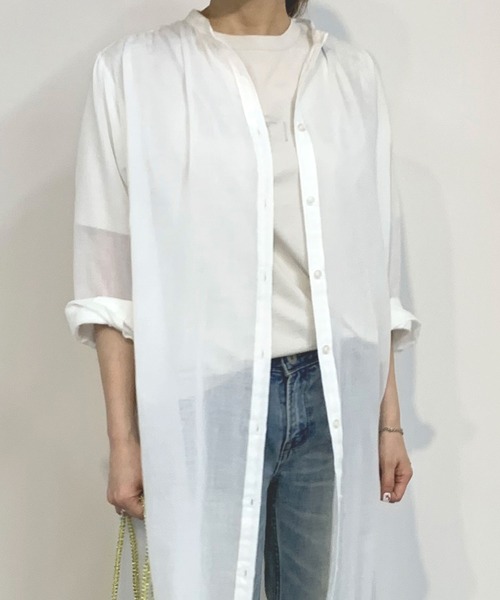 Grand PARK（グランドパーク）の「シアーロングシャツ（シャツ/ブラウス・レディース・オフホワイト/グレイッシュブルー/ベージュ・FREE）」の19枚目の写真