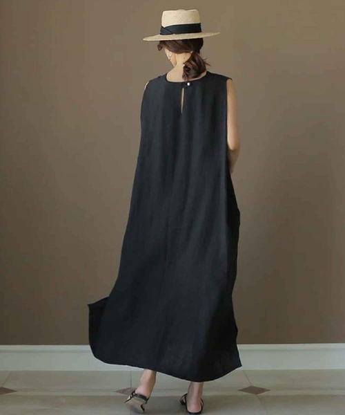 meJane(ミージェーン)の「マキシ丈麻ライクロングワンピース(ワンピース・レディース・ブラック/モカ/ナチュラル・FREE)」の10枚目の写真