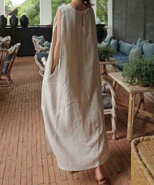 meJane(ミージェーン)の「マキシ丈麻ライクロングワンピース(ワンピース・レディース・ブラック/モカ/ナチュラル・FREE)」の15枚目の写真