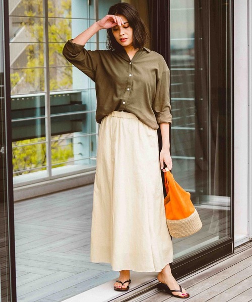 BAYFLOW（ベイフロー）の「リネンストレッチシャツ（テンセル(TM)繊維使用（シャツ/ブラウス・レディース・ホワイト/ベージュ/カーキ/ラベンダー/チャコール・SMALL/MEDIUM）」の18枚目の写真