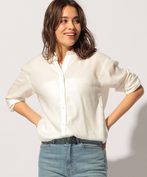 BAYFLOW（ベイフロー）の「リネンストレッチシャツ（テンセル(TM)繊維使用（シャツ/ブラウス・レディース・ホワイト/ベージュ/カーキ/ラベンダー/チャコール・SMALL/MEDIUM）」の11枚目の写真