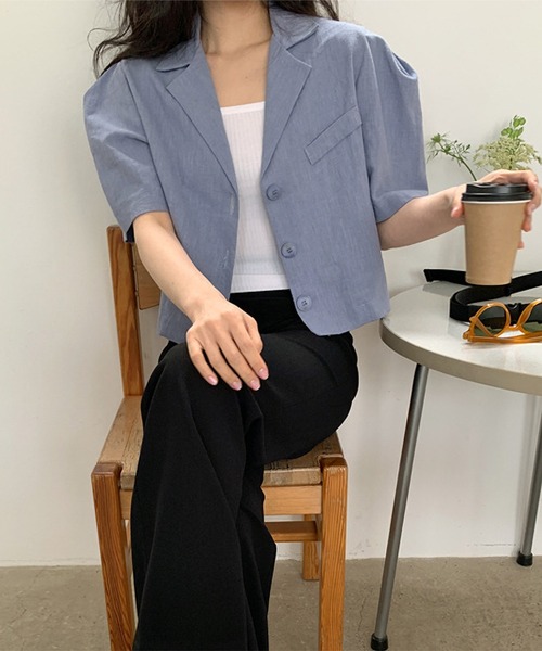 セール】麻ブレンド ハーフスリーブテーラードジャケット（テーラード