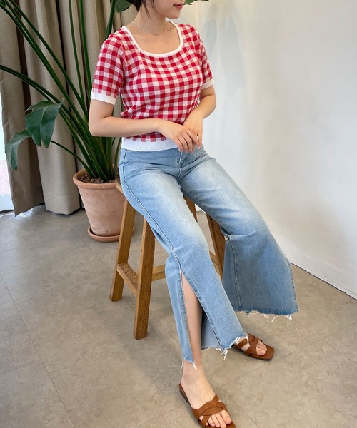 CEMONEMO（セモネモ）の「サイドスリット ストレートデニムパンツ（デニムパンツ・レディース・インディゴブルー・S/M）」の6枚目の写真