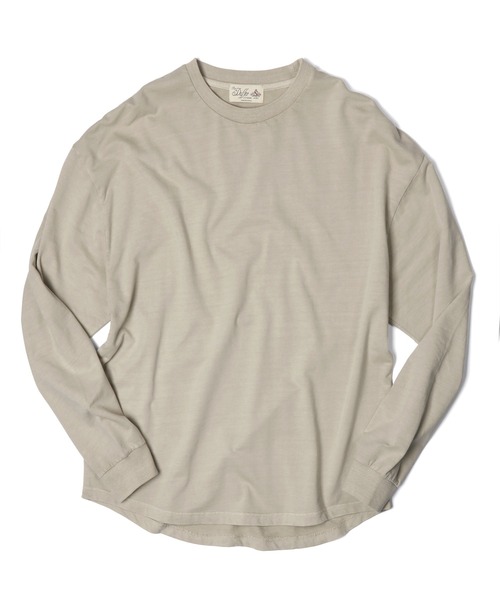 The DUFFER of ST.GEORGE（ザダファーオブセントジョージ）の「GARMENT-DYE OVER SIZE L/SL TEE：オーバーダイ加工 ビッグシルエット ロンTEE オーバーサイズ（Tシャツ/カットソー・メンズ・ベージュ/ブラウン・SMALL/MEDIUM/LARGE/X-LARGE）」の6枚目の写真