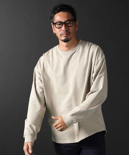The DUFFER of ST.GEORGE（ザダファーオブセントジョージ）の「GARMENT-DYE OVER SIZE L/SL TEE：オーバーダイ加工 ビッグシルエット ロンTEE オーバーサイズ（Tシャツ/カットソー・メンズ・ベージュ/ブラウン・SMALL/MEDIUM/LARGE/X-LARGE）」の8枚目の写真