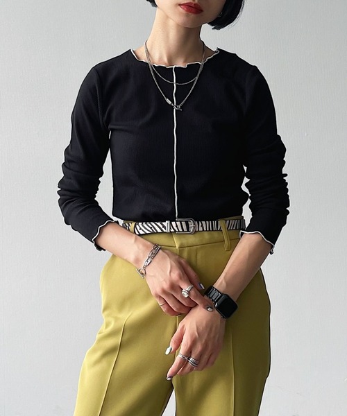 PAGEBOY(ページボーイ)の「ハイショクメロープルオーバーロングスリーブ(Tシャツ/カットソー・レディース・オフホワイト/ブラック/グレイッシュベージュ・FREE)」の2枚目の写真