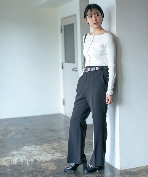 PAGEBOY(ページボーイ)の「ハイショクメロープルオーバーロングスリーブ(Tシャツ/カットソー・レディース・オフホワイト/ブラック/グレイッシュベージュ・FREE)」の7枚目の写真