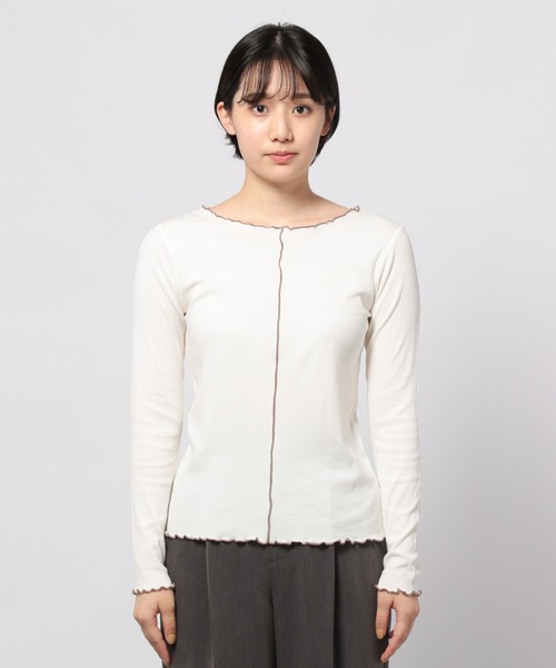 PAGEBOY(ページボーイ)の「ハイショクメロープルオーバーロングスリーブ(Tシャツ/カットソー・レディース・オフホワイト/ブラック/グレイッシュベージュ・FREE)」の5枚目の写真