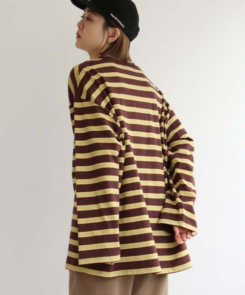 notch.（ノッチ）の「太マルチボーダーロンT（Tシャツ/カットソー・レディース・ブルー/グレー/ブラウン・M）」の2枚目の写真