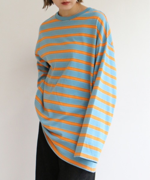 notch.（ノッチ）の「太マルチボーダーロンT（Tシャツ/カットソー・レディース・ブルー/グレー/ブラウン・M）」の3枚目の写真