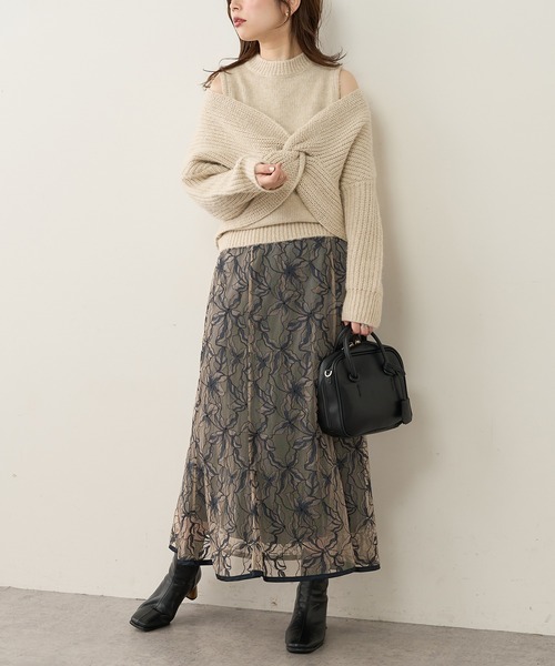 natural couture（ナチュラルクチュール）の「【WEB限定】ほわほわクロスニットアンサンブル（ニット/セーター・レディース・ベージュ/オフホワイト/ブラウン・FREE）」の10枚目の写真