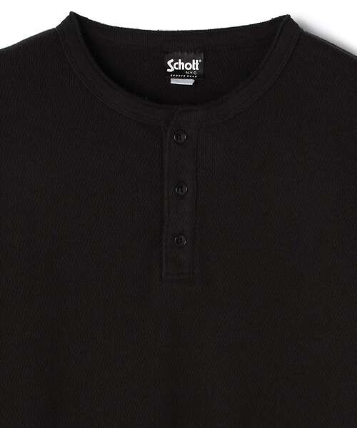 schott（ショット）の「Schott/ショット/LS HONEYCOMB HENLEYNECK T-SHIRT/ハニカム　ヘンリーネック（Tシャツ/カットソー・メンズ・ホワイト/ブラック/ライトブルーグレー・SMALL/X-LARGE/MEDIUM/XX-LARGE/LARGE）」の4枚目の写真