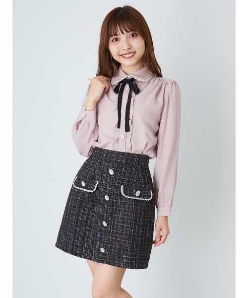 Ank Rouge(アンクルージュ)の「フロントビジューツイードミニSK(スカート・レディース・ブラック/パープル/ブルー・M)」の2枚目の写真