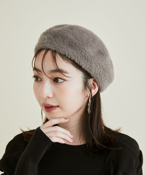 VIS（ビス）の「【洗える・抗菌防臭】ふわふわシャギーベレー帽（ハンチング/ベレー帽・レディース・ホワイト/ブラック/グレー系その他・FREE）」の3枚目の写真