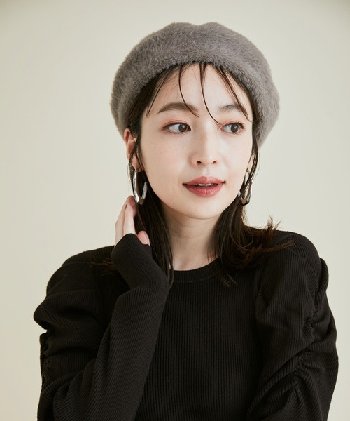 VIS（ビス）の「【洗える・抗菌防臭】ふわふわシャギーベレー帽（ハンチング/ベレー帽・レディース・ホワイト/ブラック/グレー系その他・FREE）」の11枚目の写真