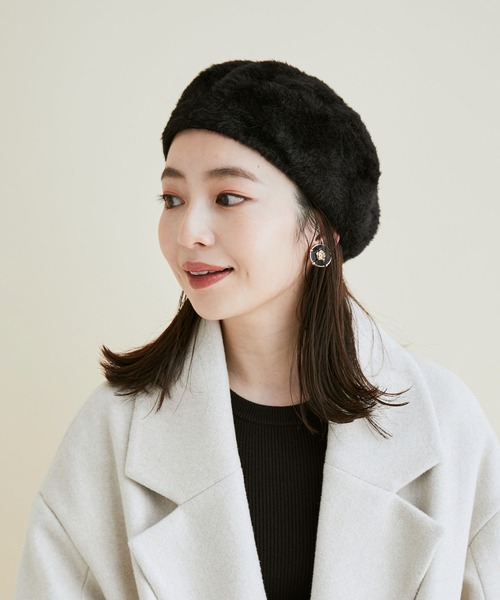 VIS（ビス）の「【洗える・抗菌防臭】ふわふわシャギーベレー帽（ハンチング/ベレー帽・レディース・ホワイト/ブラック/グレー系その他・FREE）」の12枚目の写真