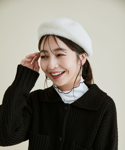 VIS（ビス）の「【洗える・抗菌防臭】ふわふわシャギーベレー帽（ハンチング/ベレー帽・レディース・ホワイト/ブラック/グレー系その他・FREE）」の13枚目の写真