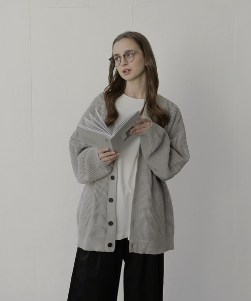 remer（リメール）の「loose basic waffle cardigan/ルーズベーシックワッフルカーディガン（カーディガン/ボレロ・メンズ・チャコールグレー/ブラック/グレー・SMALL/MEDIUM/LARGE）」の14枚目の写真