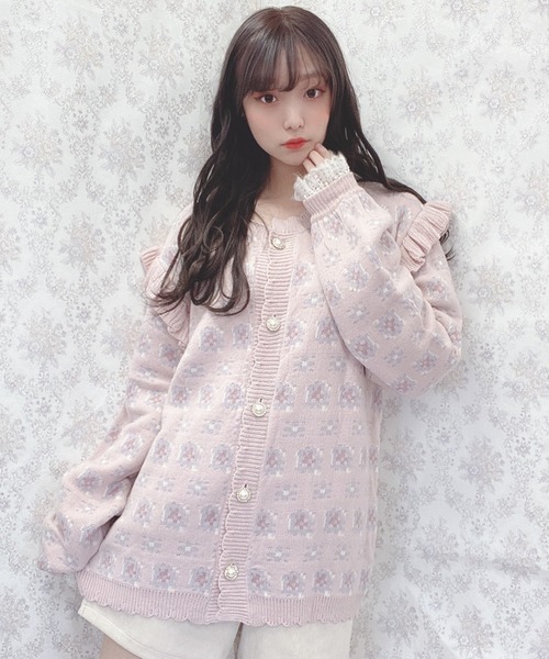 Swankiss(スワンキス)の「JF flower J/Q C/D(ニット/セーター・レディース・オフホワイト/サックスブルー/ピンク・FREE)」の3枚目の写真