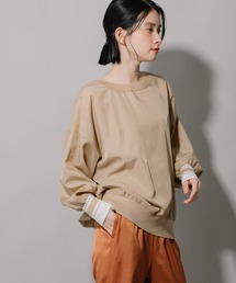 布帛×ニットリブラウンドネックプルオーバー