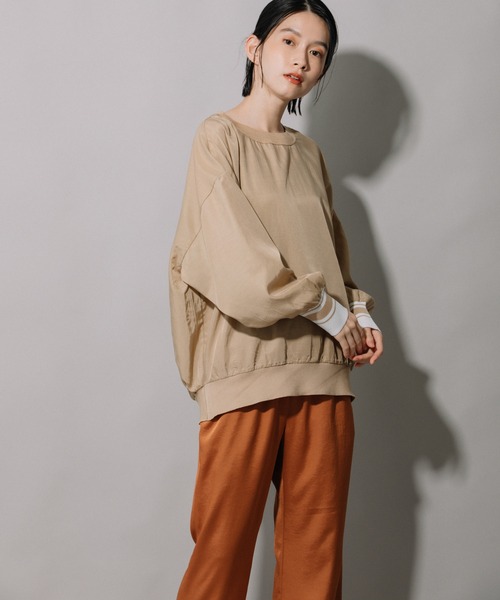 Munich(ミューニック)の「布帛×ニットリブラウンドネックプルオーバー(シャツ/ブラウス・レディース・ホワイト/ブラック/ベージュ・FREE)」の17枚目の写真