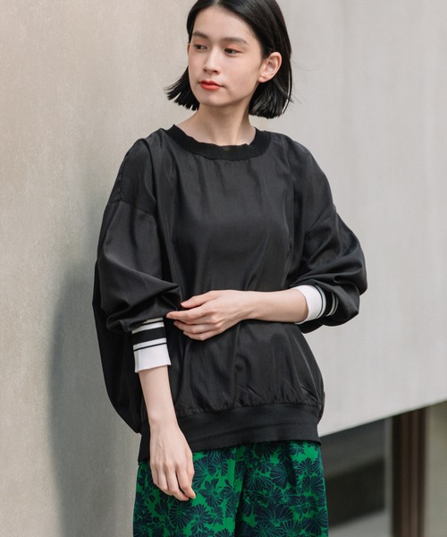 Munich(ミューニック)の「布帛×ニットリブラウンドネックプルオーバー(シャツ/ブラウス・レディース・ホワイト/ブラック/ベージュ・FREE)」の19枚目の写真