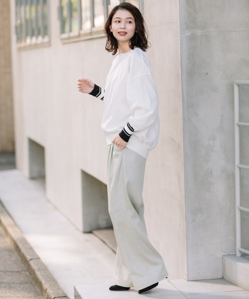 Munich(ミューニック)の「布帛×ニットリブラウンドネックプルオーバー(シャツ/ブラウス・レディース・ホワイト/ブラック/ベージュ・FREE)」の20枚目の写真