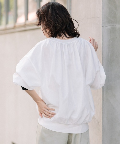 Munich(ミューニック)の「布帛×ニットリブラウンドネックプルオーバー(シャツ/ブラウス・レディース・ホワイト/ブラック/ベージュ・FREE)」の11枚目の写真