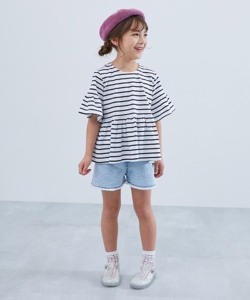 devirock(デビロック)の「Aライン 半袖Tシャツ(Tシャツ/カットソー・キッズ・スミクロ/パープル系その他/サックスブルー/ホワイト/ベージュ/イエロー系3/グリーン系その他2/グレイッシュブルー/ホワイト系2・120cm/150cm/160cm/130cm/100cm/140cm/110cm)」の11枚目の写真