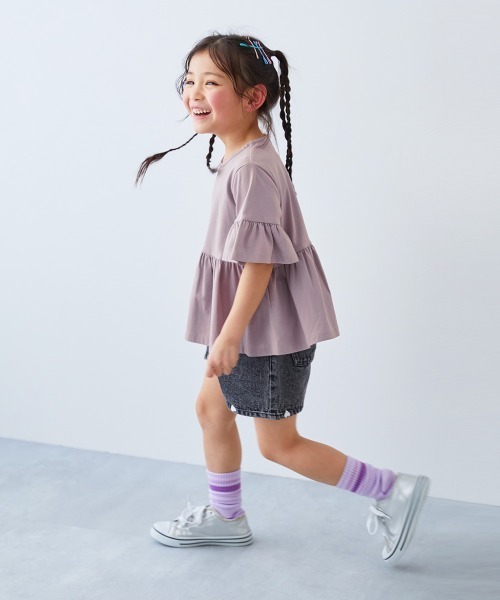 devirock(デビロック)の「Aライン 半袖Tシャツ(Tシャツ/カットソー・キッズ・スミクロ/パープル系その他/サックスブルー/ホワイト/ベージュ/イエロー系3/グリーン系その他2/グレイッシュブルー/ホワイト系2・120cm/150cm/160cm/130cm/100cm/140cm/110cm)」の14枚目の写真