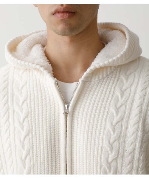 CABLE BOA KNIT ZIP HOODIE/ケーブルボアニットジップフーディ