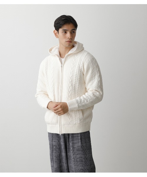 エクアド ニット ウール パーカー ホワイト ブラウン【L〜XL】 エクアド ニット ウール パーカー ホワイト ブラウン【L〜XL】 ニット