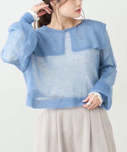 PUAL CE CIN（ピュアルセシン）の「モヘア混セーラーカラープルオーバー（ニット/セーター・レディース・ブラック/ブラウン/ブルー・FREE）」の3枚目の写真