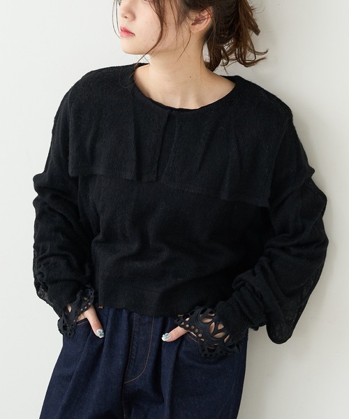 PUAL CE CIN（ピュアルセシン）の「モヘア混セーラーカラープルオーバー（ニット/セーター・レディース・ブラック/ブラウン/ブルー・FREE）」の2枚目の写真