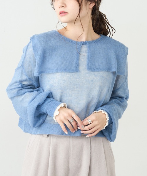 PUAL CE CIN（ピュアルセシン）の「モヘア混セーラーカラープルオーバー（ニット/セーター・レディース・ブラック/ブラウン/ブルー・FREE）」の4枚目の写真