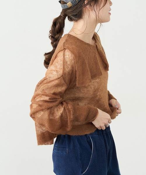 PUAL CE CIN（ピュアルセシン）の「モヘア混セーラーカラープルオーバー（ニット/セーター・レディース・ブラック/ブラウン/ブルー・FREE）」の5枚目の写真